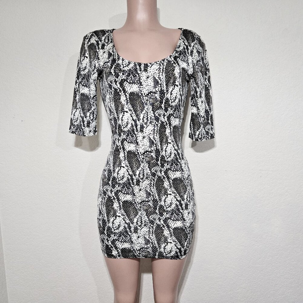 Monaco Clubwear Bodycon Dress Size Small* Sparkle Snake Print Sheer Mesh Back